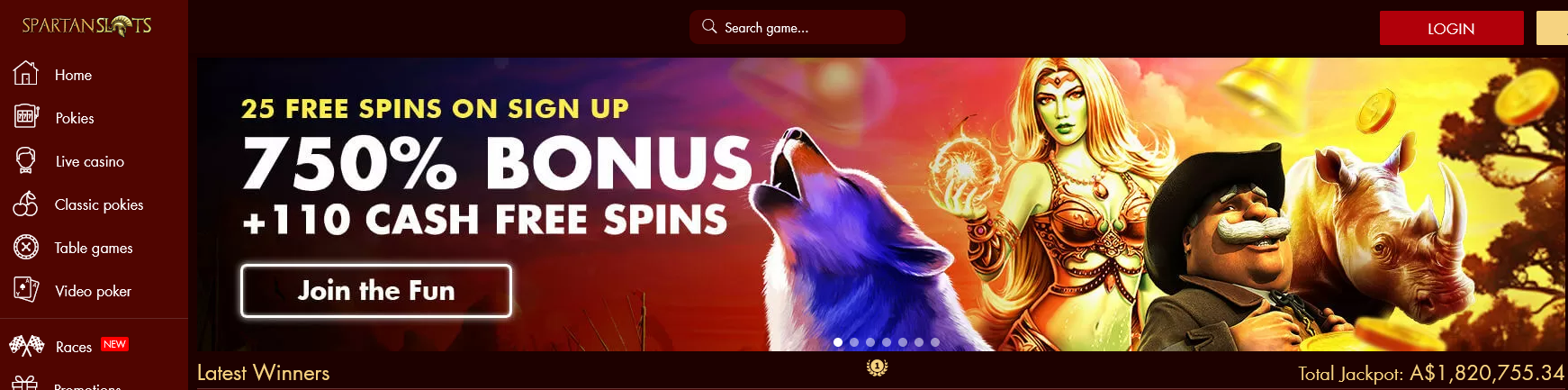 Spartan Slots 25 Free Spins on Sign Up, 750% Bonus + 110 Cash Free Spins